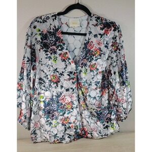 Maeve Anthropologie Floral Burnout Silk Blend Blouse Size S